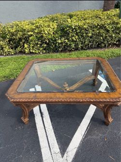 Beautiful glass wood colonial style middle coffee table big large huge living room center table