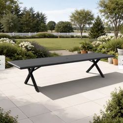 Aluminum Dining Table with Umbrella Hole for 10-14 Person