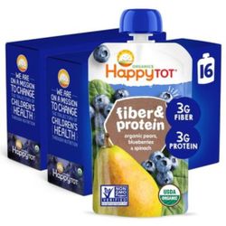 Happy Tot Organics Stage 4 Fiber & Protein, Pears, Blueberries & Spinach, 4 Ounce (Pack of 16)
