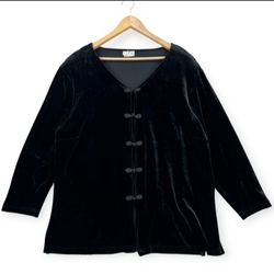 Vintage Clio II Womens Cardigan Top Velvet V Neck Frog Closure Y2K Boho Sz 2X