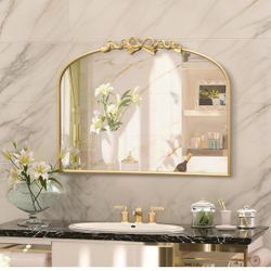 Gold Arched Wall Mirror 32x24 Vintage Bow French Baroque Vanity Bathroom Mirror
