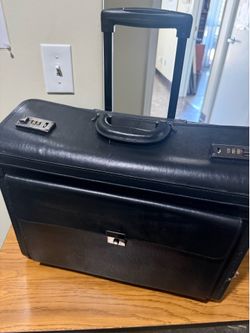 Leather Wheeled Briefcase Rolling Case Laptop Travel Luggage