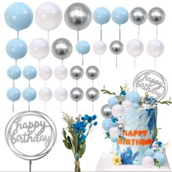 29 PCS Colorful Ball Cake Topper Mini Balloon Cupcake Topper DIY Foam Ball Artificial Dried Flower Cake Insert Decoration For Anniversary Baby Shower 