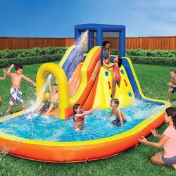 BANZAI Inflatable 13' Water Slide Park Plus 12' Bounce House 2 for 1 Value Pack w Free Air Blower