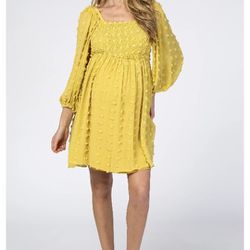 Yellow Textured Chiffon Maternity Dress