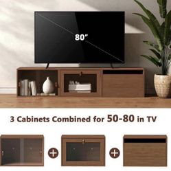 Anrist DIY TV Stand Stackable Cube Cabinet for 35-80 inch TVs Walnut Wooden Television Table  L 23.5   W 14   H 15.5  