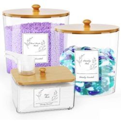 Storage Containers with Bamboo Lids Organization Stylish Look BRAND NEW