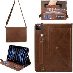 Handbag Case for iPad Pro 11" 2018-2022 / Air 11" 2025 2024 10.9" - Techcircle Folio Stand iPad Crossbody Wallet Case with Pencil Holder, Hand Strap+S