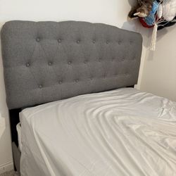 Gray Linen Button Tufted Headboard AND Bed Frame; Bed spring available 
