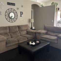 Tan Couch And Oversized Chair