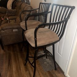 Pair (2) Of Swivel Wrought Iron Barstools
