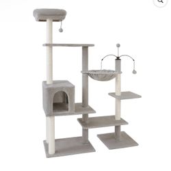 Vibrant Life 64” Multiple Level Cat Tree Tower with Condo and Hammock, Light Gray