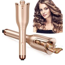 Automatic hair curler, professional automatic hair curler with 1-inch curling wand, large slot, 4 temperature settings and 3 timers, dual voltage anti