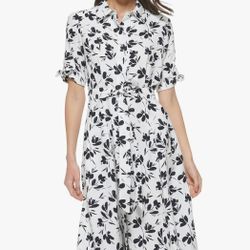 Calvin Klein White Top with Navy Floral Print