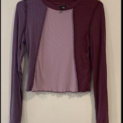 Top- Wild Fable Womens Purple Spliced Long Sleeved Ribbed Crop Stretchy Sz Small