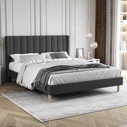 Upholstered Platform Bed Frame Queen Size with Headboard 