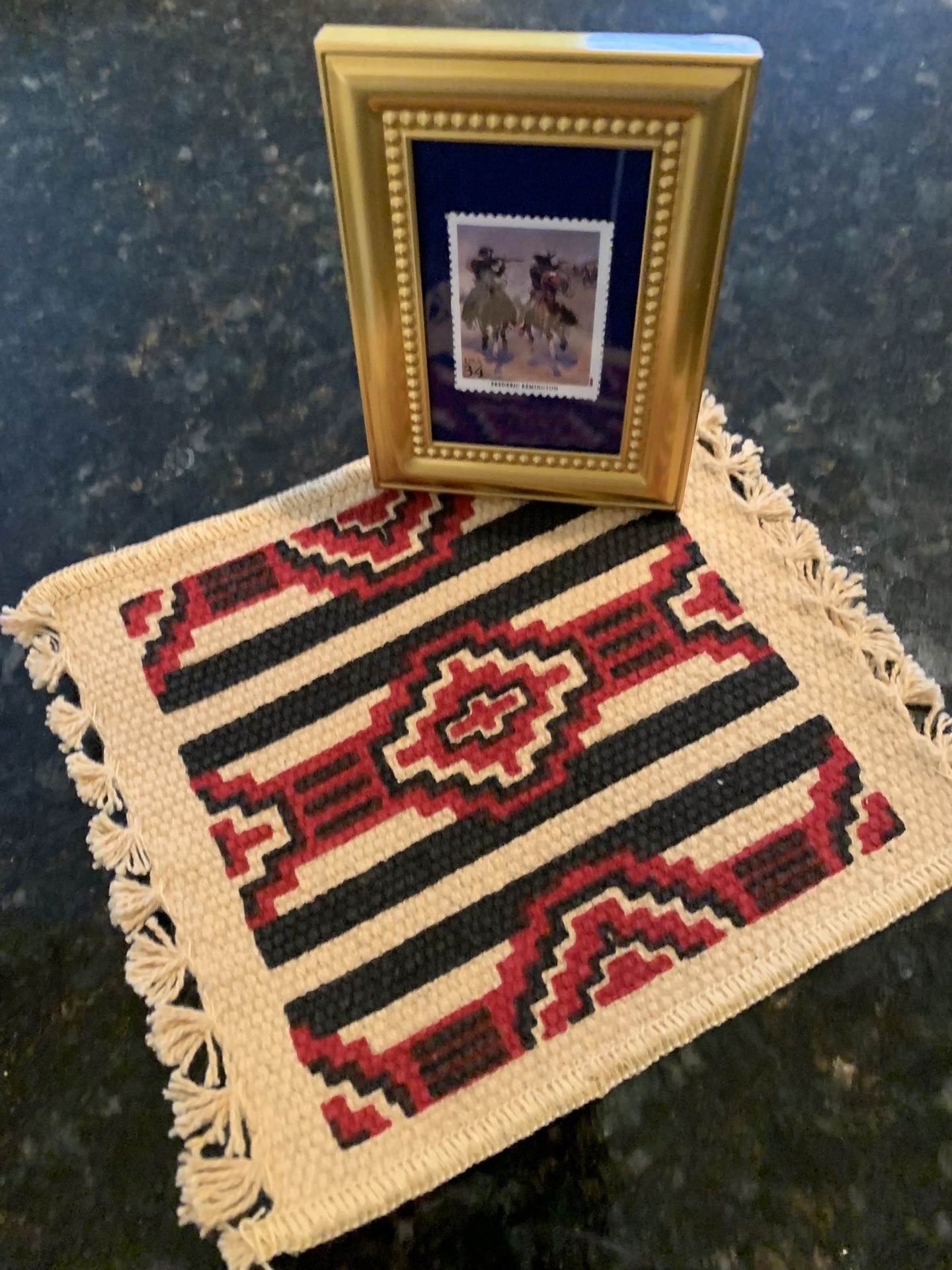 Western Style Rug & Frederick Remington Stamp Frame
