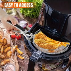 10pcs Set of Elevated Stands with Clips, Reusable Stainless Steel Air Fryer Dehydrator Rack, Round Air Fryer Accessories, Compatible with 4.2QT-5.8QT 