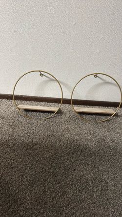 Two Gold Round Metal Wall Shelves