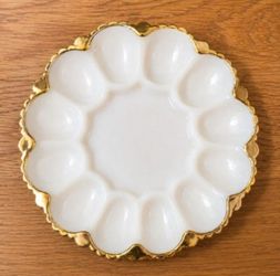 Milk Glass Deviled Egg Plate with Gold Rim