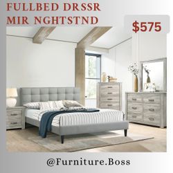 Full Size Bed, Dresser, Mirror, Nightstand - Mattress Sold Separately 