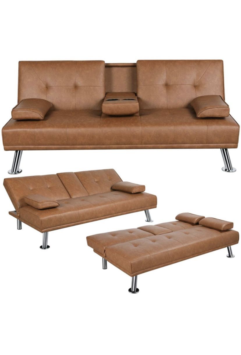 Faux brown leather Sofa Bed 
