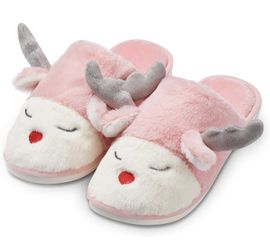 Slippers for Women, Women’s Slippers of Cute Reindeer Designs, House Slippers for Women with Memory Foam Size 8 9 10 11 for Couples Pink