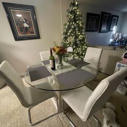 Free Glass top Dinning Table With 4 White Chairs