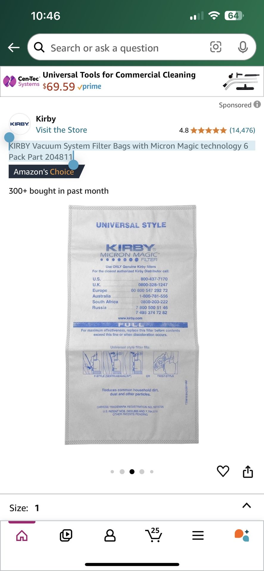 KIRBY Vacuum System Filter Bags with Micron Magic technology 4 Pack Part 205611