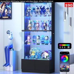 VersionTECH. RGB Display Cabinet with Glass Doors, 4-Tier Curio Cabinet