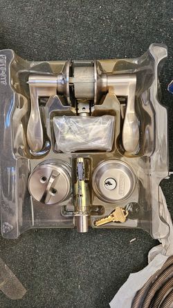 Schlage Accent Satin Nickel Single Cylinder Deadbolt Keyed Entry Door Lever Handle Combo