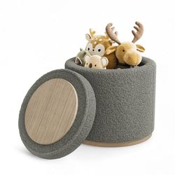 Round Ottoman with Storage, Ottoman Foot Rest, Boucle Small Ottoman, Foot Stool, Vanity Stool, Upholstered Sherpa Ottoman Support 250 lbs for Living R