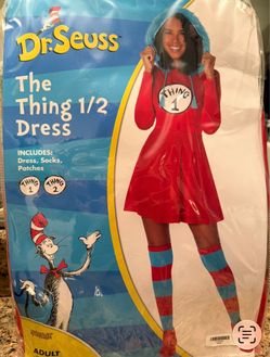 NEW Spirit Halloween Dr. Seuss Thing 1 or 2 Dress + Headband. Adult Large