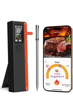 PROGRACE Smart Wireless Bluetooth Meat Thermometer: standalone base, unlimited WiFi range, 6 sensors with NIST-certified accuracy; compatible with iOS