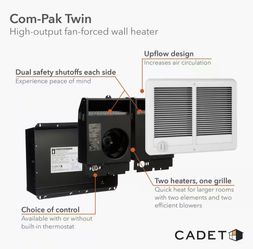 Cadet 240/208-volt 4,000/3,000-watt Com-Pak Twin In-wall Fan-forced Electric Heater in White with Thermostat