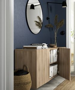 IKEA besta walnut gray natural cabinet 47 x 16.5 x 26. sells for $220 retail