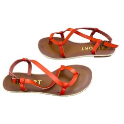 Report Woman’s Orange Strappy Leather Flat Sandals Size 6 