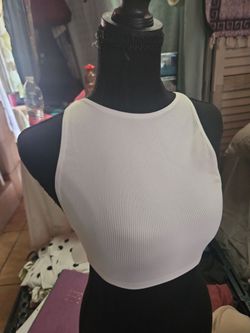 White Ribbed Sleeveless Crop Top