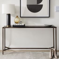 WEST ELM  Mateo decorative piece BRAND NEW  *white glove assembled* Oak Veneer Top Cerused Black Finish; Steel Legs In Oil Rubbed Bronze   Pickup Irvi