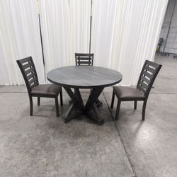 Dark Grey Wood Round Dining Table Set