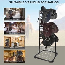 Heavy Duty Three Tier Rotatable Saddle Rack Stand H68.5 x W30 x D30.