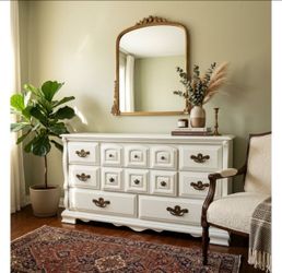 White Wood Dresser with Brass Hardware