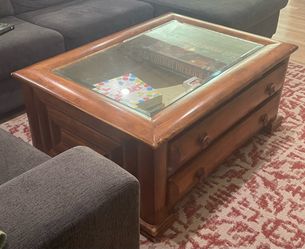 Wood Coffee Table with Glass Top