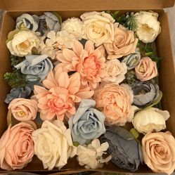 Box Of Artificial Flowers Pink And Blue Roses Peonies For DIY Centerpieces wedding Birthday Baby Shower Bridal Shower Party Decor