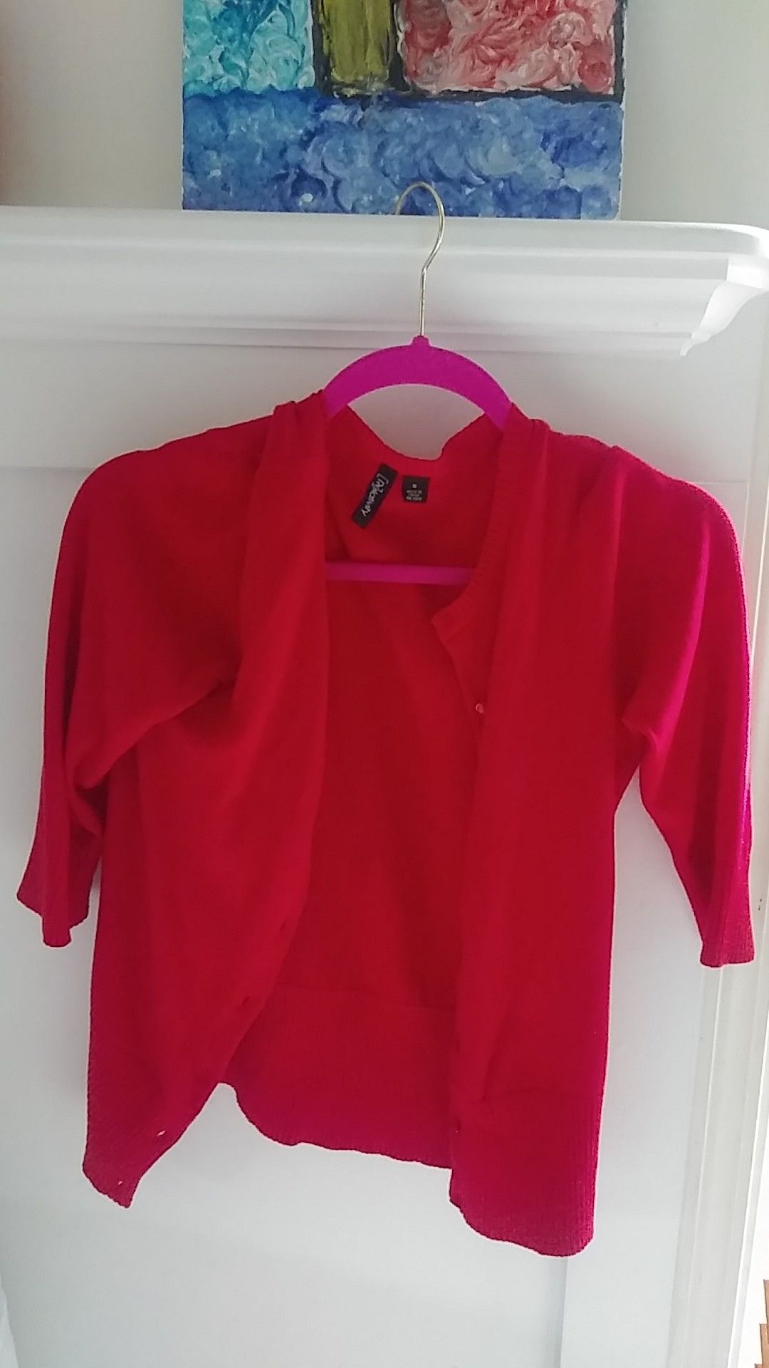 red crop short sleeve cardigan size s