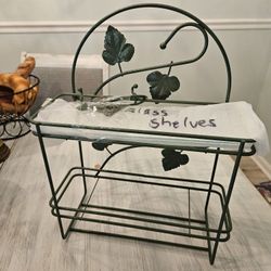 Wrought Iron 2 Glass Shelves Freestanding Or Wall Mount Inclued Additional Piece To Hang New Condition  Great Bathroom Kitchen Top Of Dresser  40 Obo