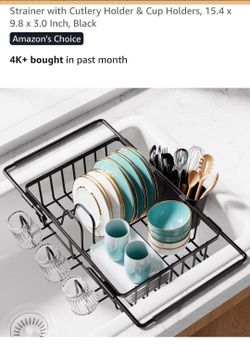 ​Expandable Over-The-Sink Dish Drying Rack w/ Utensil & Cup Holder – Black Metal
