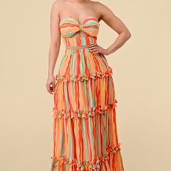 Colorful Strapless Skirt Set 