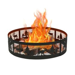 36 Inch Fire Pit Ring with 360° Forest & Wildlife Design,...