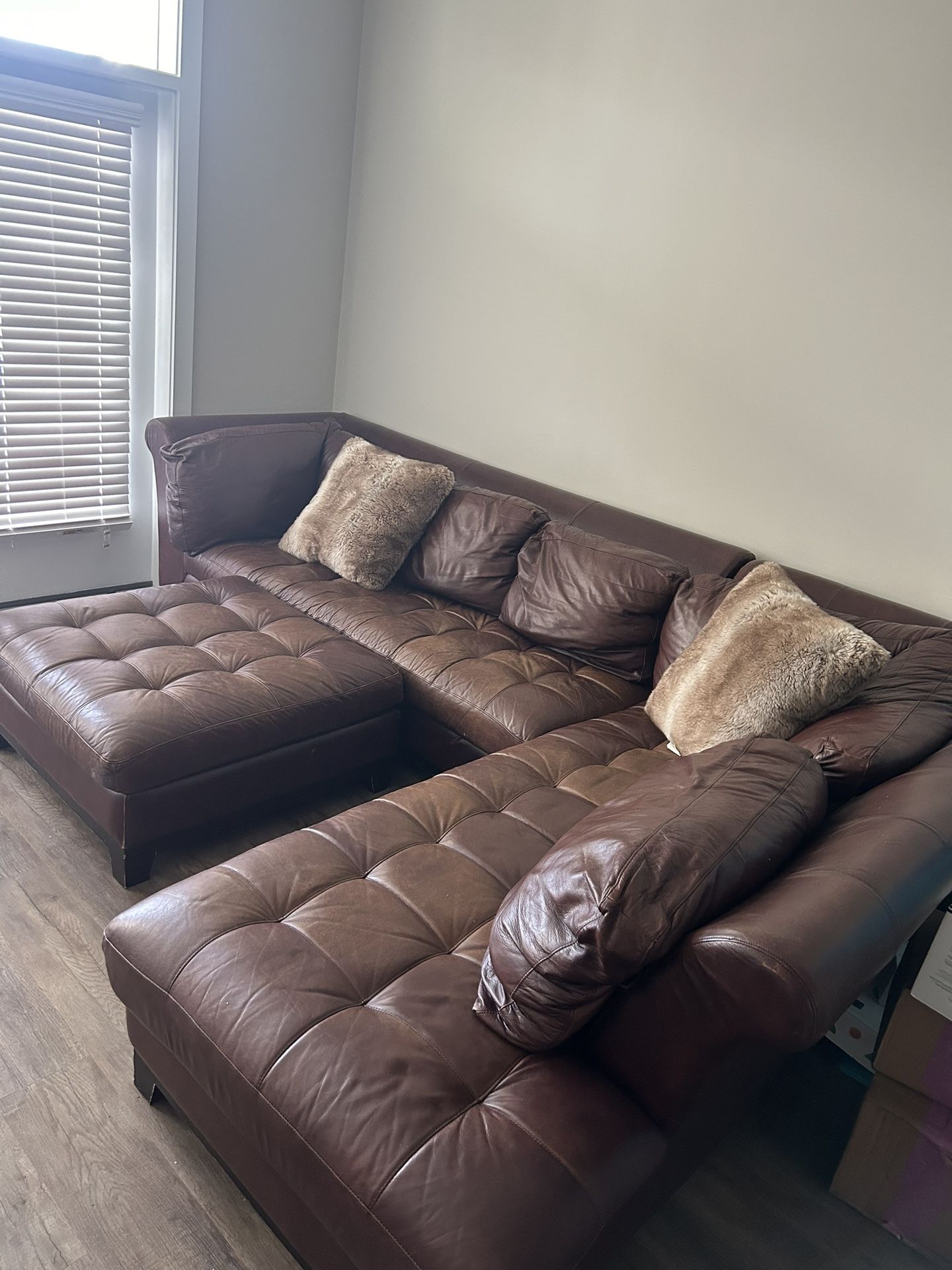 Sectional Couch & Ottoman- Genuine Leather